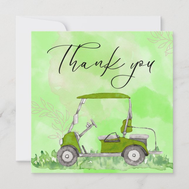 Golf Thank you card with golf cart watercolor (Front)
