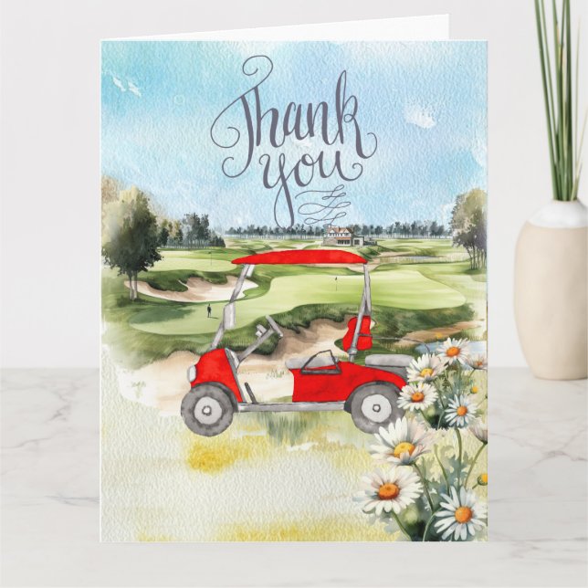 Golf Thank you card with golf cart watercolor (Front)