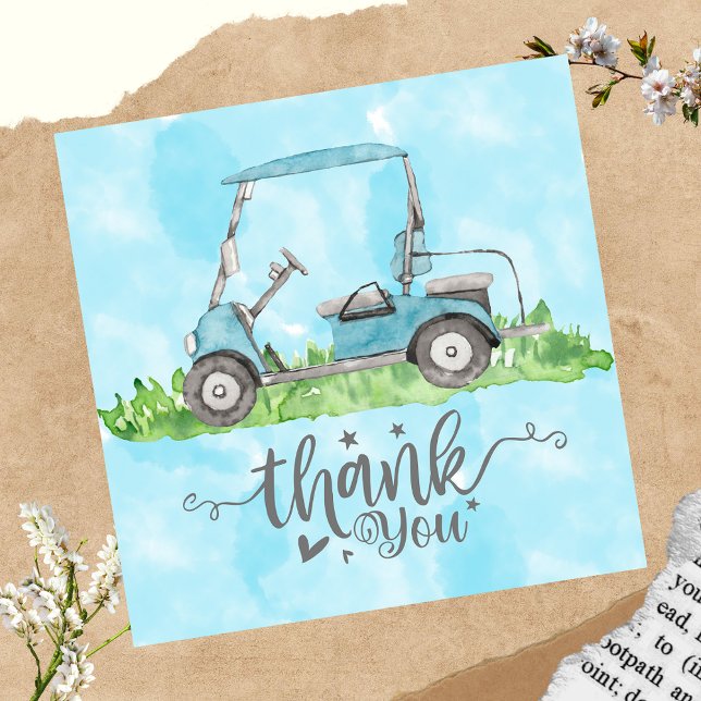 Golf Thank you card with golf cart watercolor (Creator Uploaded)