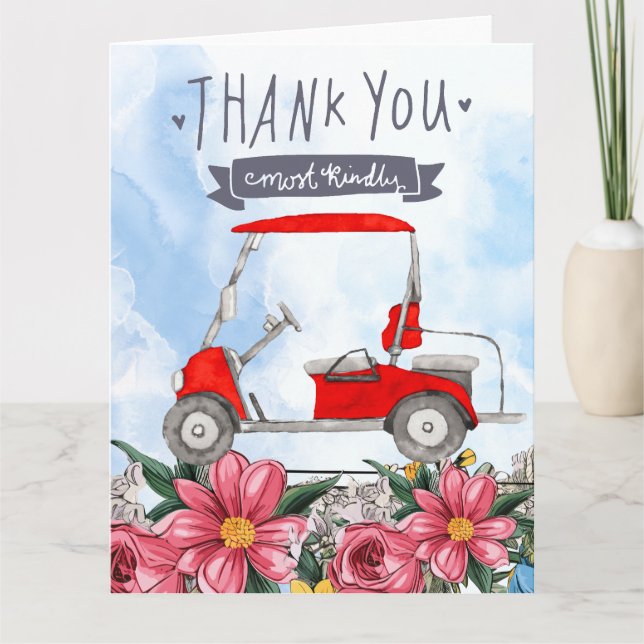 Golf Thank you card with golf cart watercolor (Front)