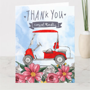 Golf Thank you card with golf cart watercolor