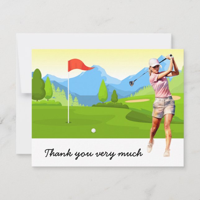 Golf Thank you card with golfer on green (Front)