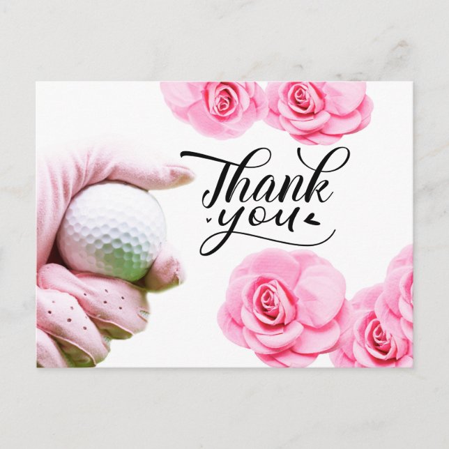 Golf Thank you card with pink flower (Front)