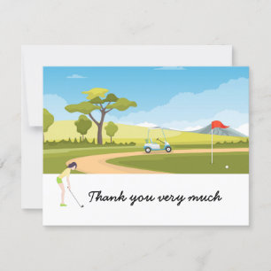 Golf Thank you card with woman golfer at green