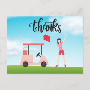 Golf Thank you card with woman golfer on green