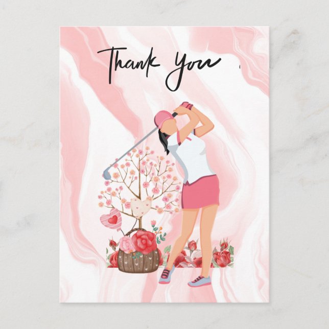 Golf Thank you card with woman golfer watercolor (Front)