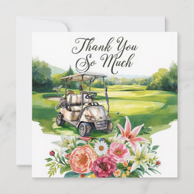Golf  thank you text  for golfer with Flowers  (Front)