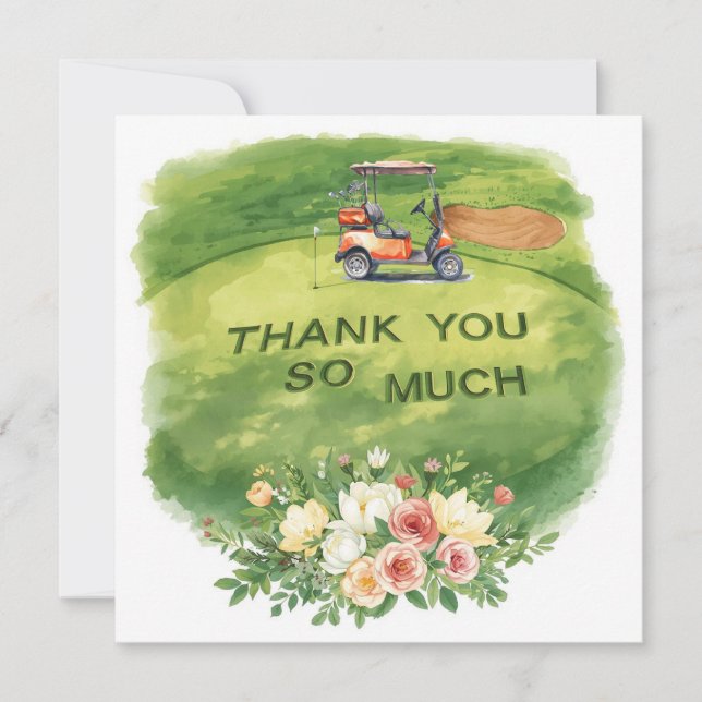 Golf  thank you text  for golfer with Flowers  Card (Front)