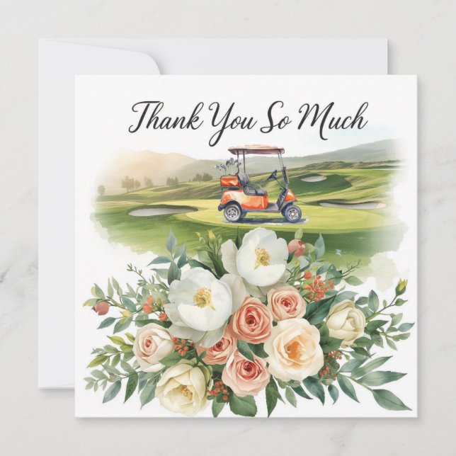 Golf  thank you text  for golfer with Flowers  Card (Front)