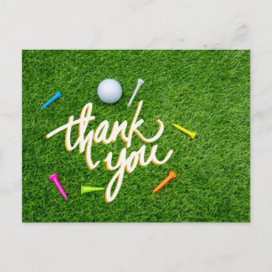 Golf Thank you with ball and colorful tee on green Postcard