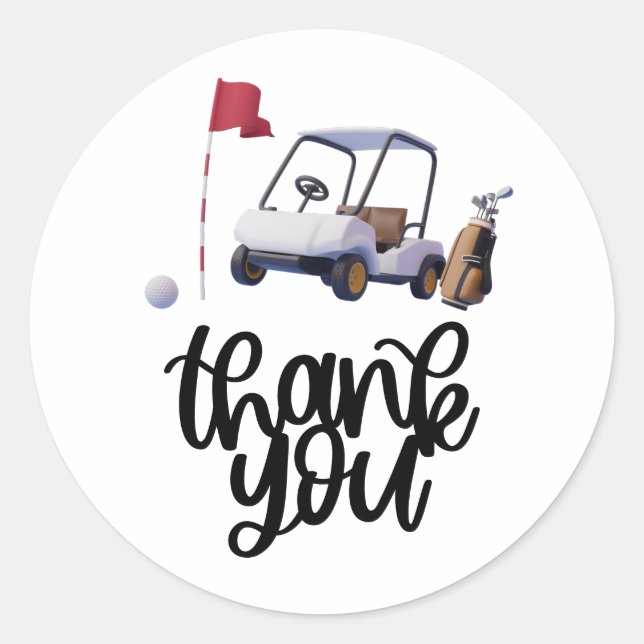 Golf Thank you with cart  and flag  Classic Round Sticker (Front)