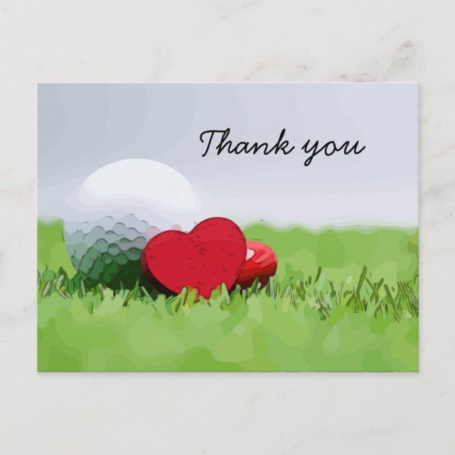 Golf Thank you with golf ball and love heart Postcard (Front)