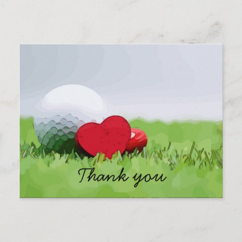 Golf Thank you with golf ball and love heart Postcard