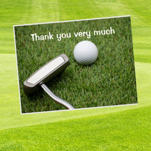 Golf Thank you with golf ball and putter on green Postcard