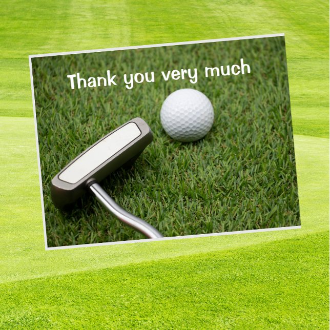 Golf Thank you with golf ball and putter on green Postcard (Creator Uploaded)