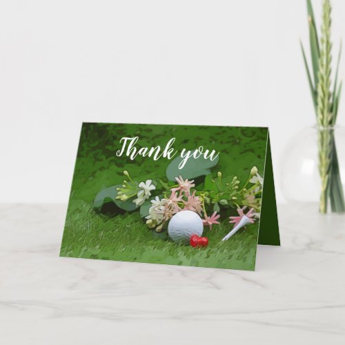 Golf Thank you with golf ball and tee on flower Card