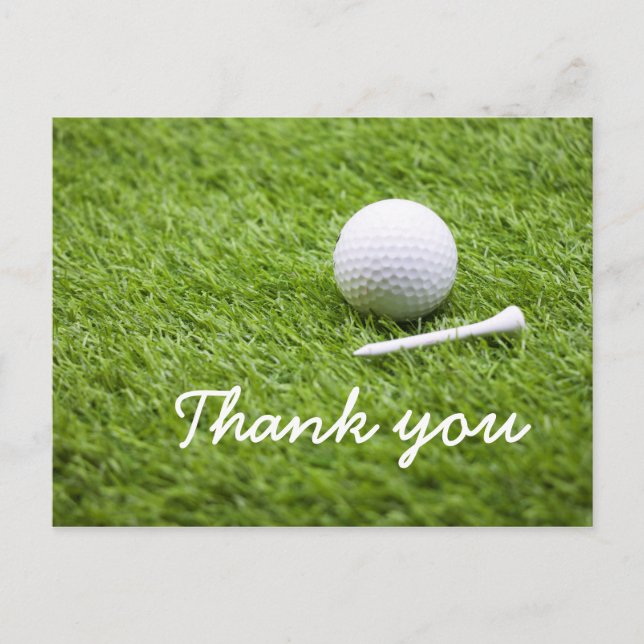 Golf Thank you with golf ball and tee on green Postcard (Front)