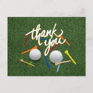 Golf Thank you with golf ball and tees on green Postcard