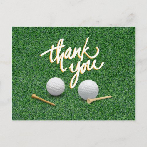 Golf Thank you with golf ball and tees on green    Postcard