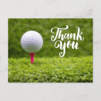 Golf Thank you with golf ball on green grass  Postcard