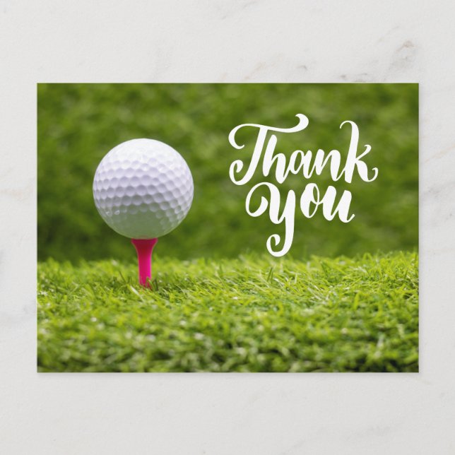 Golf Thank you with golf ball on green grass  Postcard (Front)