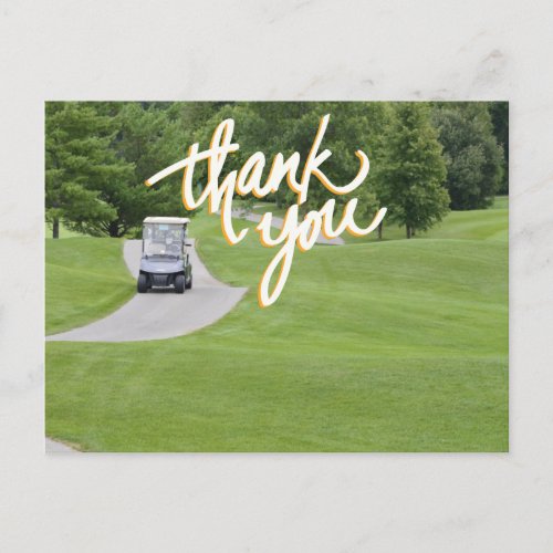 Golf Thank you with golf cart on green  Postcard