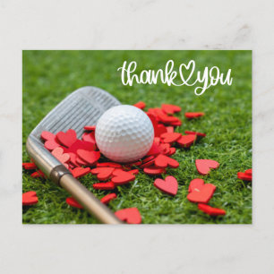 Golf Thank you with love red heart on green golfer Postcard
