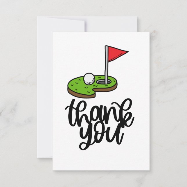 Golf Thank you with text and flag on green Card (Front)
