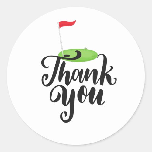 Golf Thank you with text and flag on green Golf  Classic Round Sticker