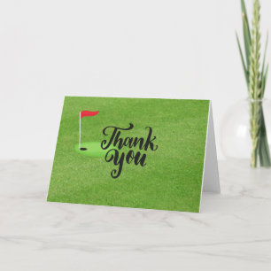 Golf Thank you with text and flag on green grass Card