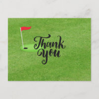 Golf Thank you with text and flag on green grass Postcard
