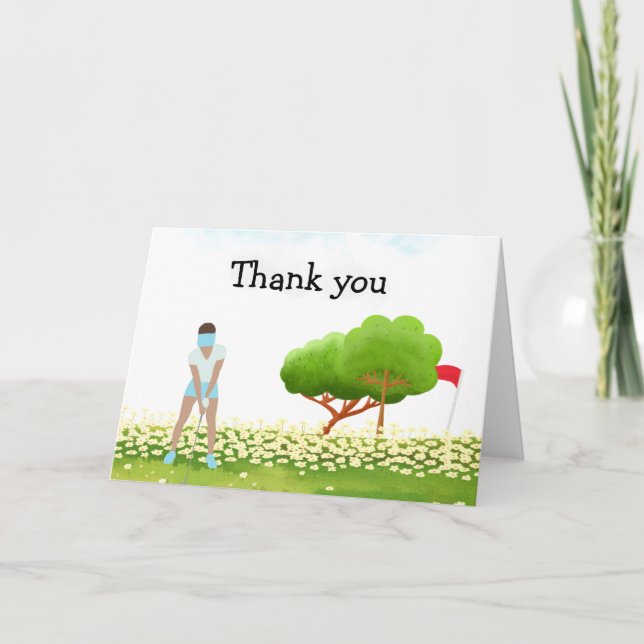 Golf Thank you with text and woman golfer putting  Card (Front)