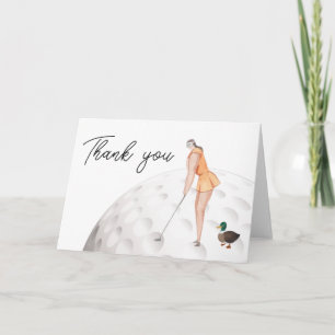 Golf Thank you with text and woman golfer putting  Card