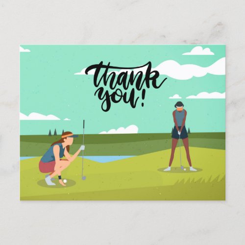 Golf Thank you with woman golfer on green   Postcard