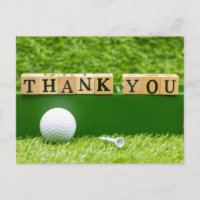 Golf Thank you wooden word on green grass Postcard