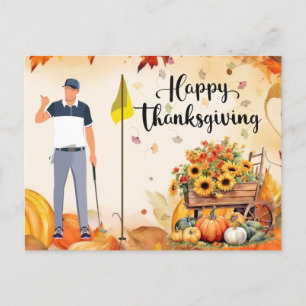 Golf Thanksgiving Autumn Greeting for Golfer Postcard