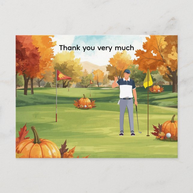 Golf Thanksgiving Autumn Greeting thank you card (Front)