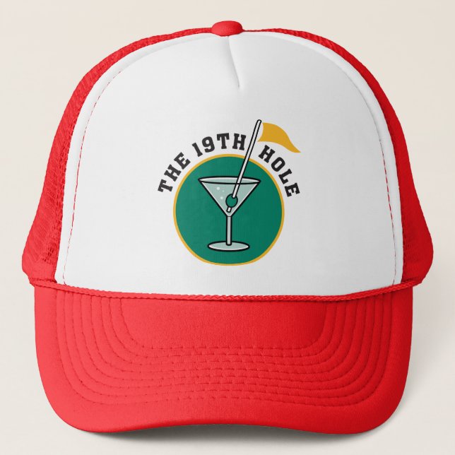 Golf The 19th Hole Drinking Trucker Hat (Front)