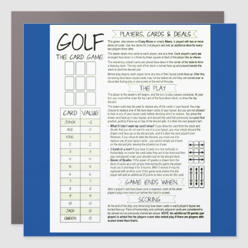 Golf The Card Game for the Family Rules Car Magnet