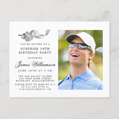 Golf Theme 18th SURPRISE Birthday Party Photo Invitation Postcard