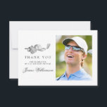 Golf Theme 21st Birthday Photo Thank You Card<br><div class="desc">A beautiful and elegant thank you card designed especially for a 21st birthday. It features a golf accessories graphic consisting of a golf club,  golf ball,  hat and golf.  Three lines allow for a customized thank you and the birthday celebrant's name. Space is also provided for a large photo.</div>