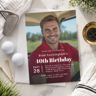 Golf Theme 40th Birthday Party Photo Invitation