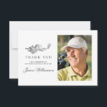 Golf Theme 50th Birthday Photo Thank You Card<br><div class="desc">A beautiful and elegant thank you card designed especially for a 50th birthday. It features a golf accessories graphic consisting of a golf club,  golf ball,  hat and golf.  Three lines allow for a customized thank you and the birthday celebrant's name. Space is also provided for a large photo.</div>