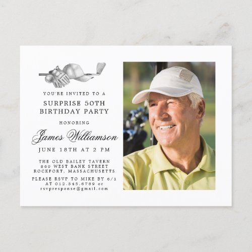 Golf Theme 50th SURPRISE Birthday Party Photo Invitation Postcard