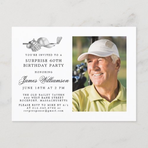 Golf Theme 60th SURPRISE Birthday Party Photo Invitation Postcard