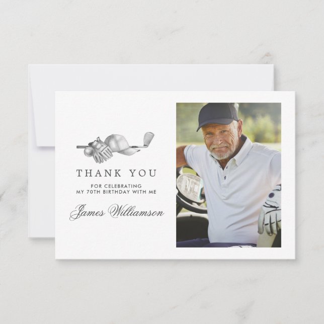 Golf Theme 70th Birthday Photo Thank You Card (Front)
