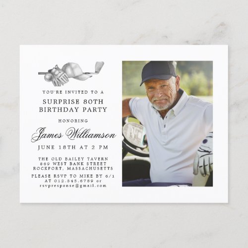 Golf Theme 80th SURPRISE Birthday Party Photo Invitation Postcard