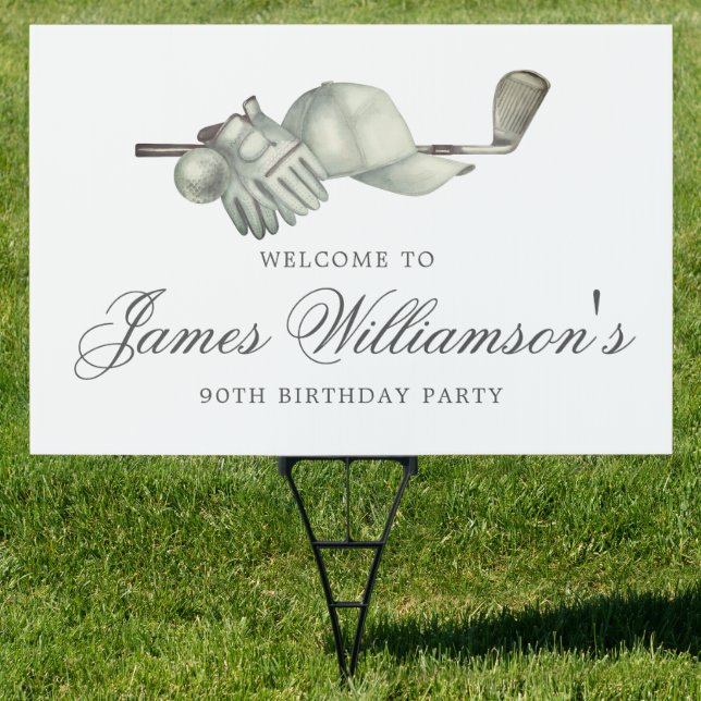 Golf Theme 90th Birthday Custom Welcome Yard Sign (Insitu)
