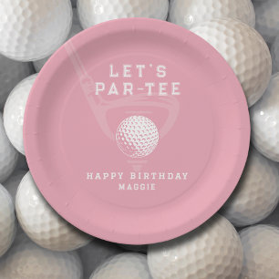 Golf Theme Birthday Let's Par-tee Name Pink Paper Plates