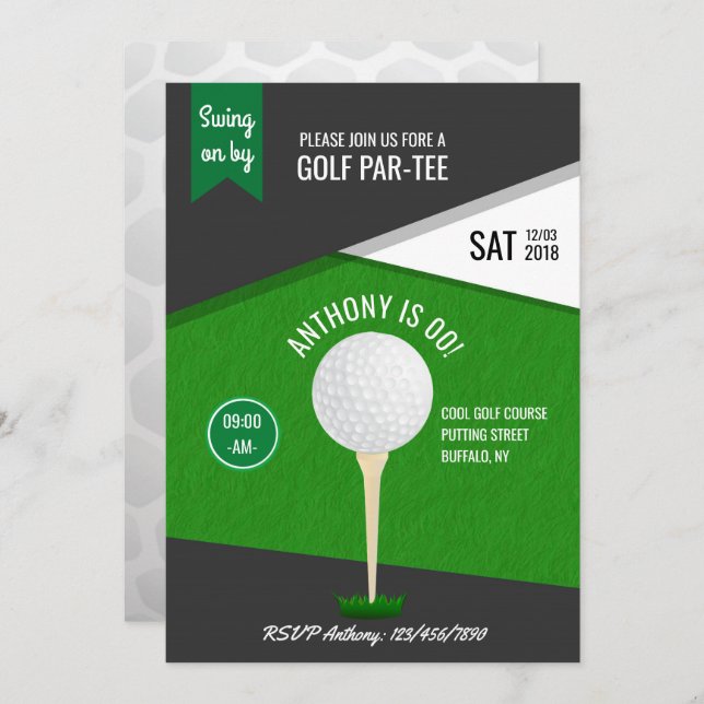 Golf Theme Birthday Party Customized Invitation (Front/Back)